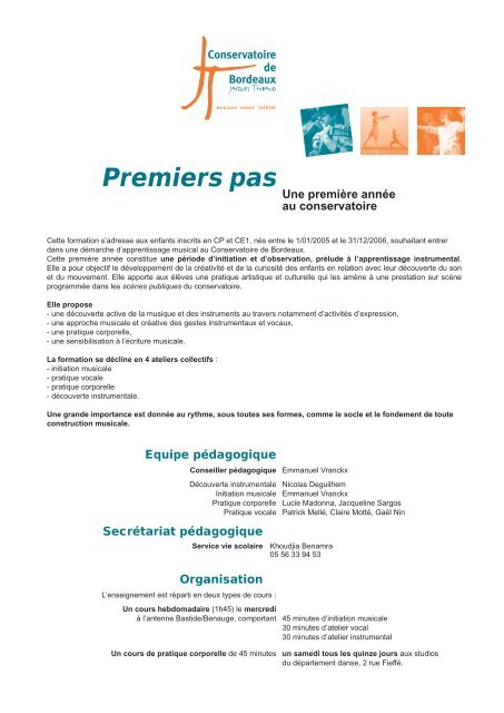 Conservatoire de Bordeaux : informations Premiers pas 2012-2013 ...