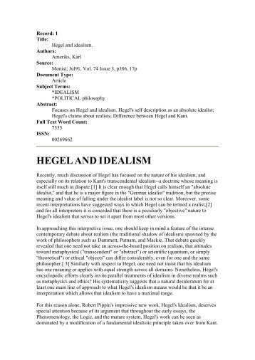 HEGEL AND IDEALISM