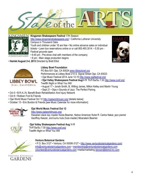 State of the Arts Newsletter City of Ventura Office of Cultural Affairs ...