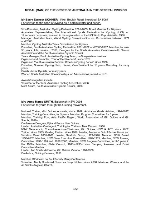 The Queen's Birthday 2009 Honours List - Governor-General of the ...