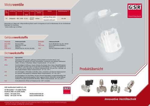 Willkommen in der Welt der Ventiltechnologie ... - GSR Ventiltechnik