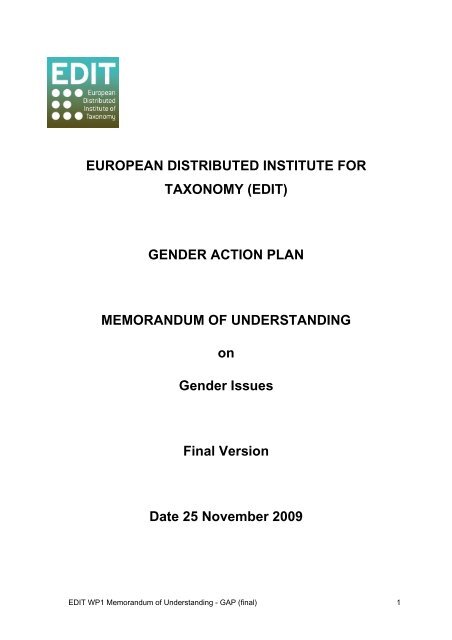 GENDER ACTION PLAN MEMORANDUM OF UNDERSTANDING ...