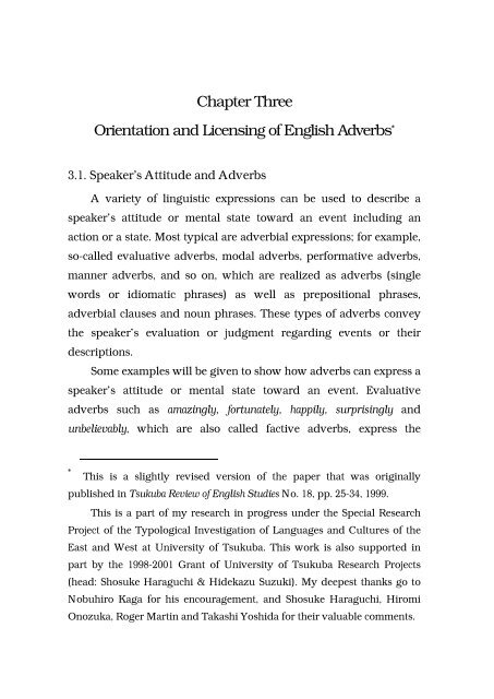 Chapter Three Orientation and Licensing of English Adverbs*