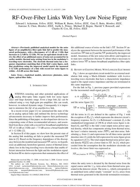 RF-Over-Fiber Links With Very Low Noise Figure - Photonic Systems ...