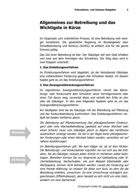 (Die Betreibung einleiten) (PDF 85 kb) - Credita