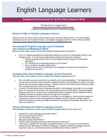 English Language Learners - National Council of Teachers of English