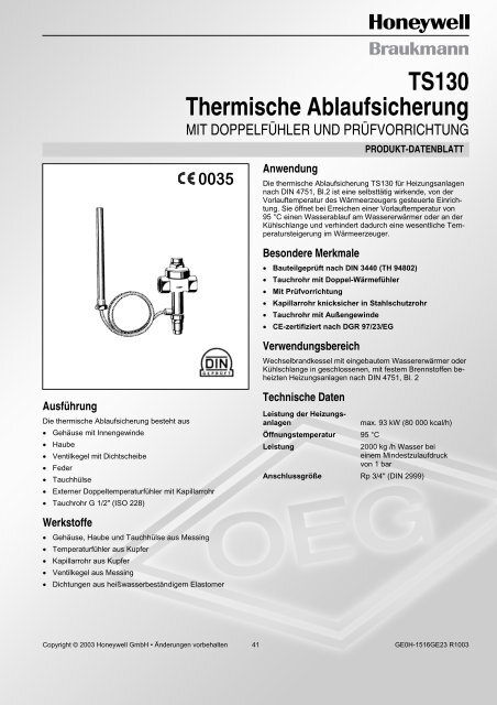 TS130 Thermische Ablaufsicherung - World of Heating