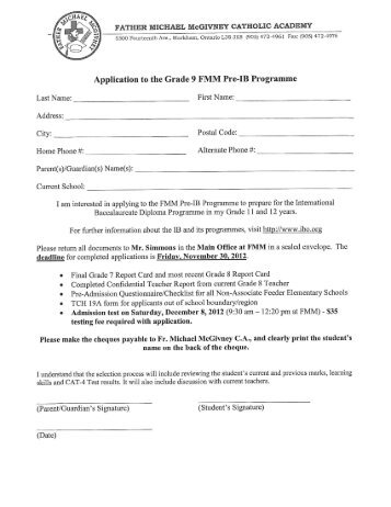 Grade 9 FMM Pre-IB Application.pdf - Father Michael McGivney ...