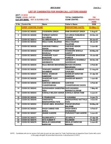 GREF CENTRE PUNE REPORTING DATE- 25-May-11 ... - Bro.nic.in