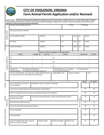 CITY OF POQUOSON, VIRGINIA Farm Animal Permit Application ...