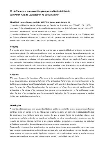 70 - A Varanda e suas contribuiÃ§Ãµes para a Sustentabilidade ... - USP