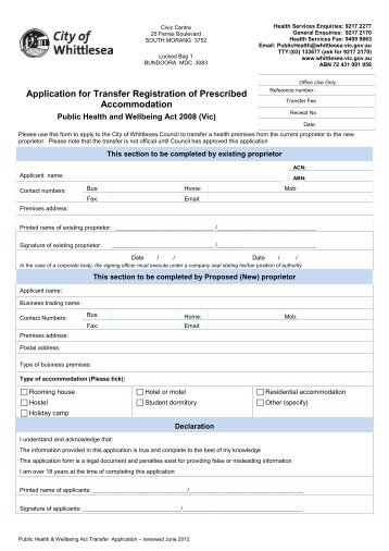 Application form to transfer prescribed ... - City of Whittlesea