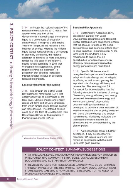 Planning for Renewable Energy in Worcestershire Research Paper