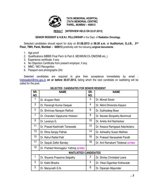 Radiation Oncology - Tata Memorial Centre