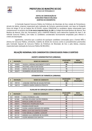 Lista dos Candidatos Desempate - ExÃº - Advise