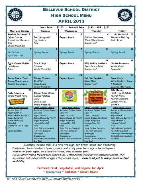 Breakfast/Lunch Menu - Bellevue School District