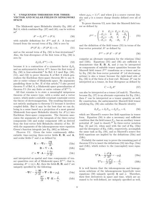 Three-vector and scalar field identities and uniqueness theorems in ...