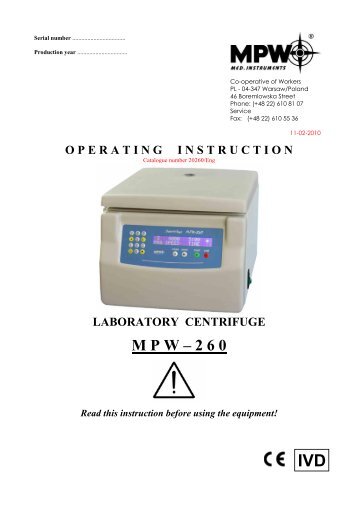 M P W â 2 6 0 - MPW MED. INSTRUMENTS SpÃ³Ådzielnia Pracy