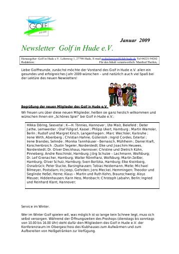 Januar 2009 Newsletter Golf in Hude eV