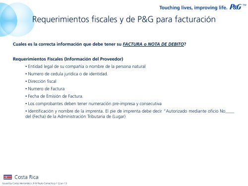 Requerimientos fiscales y de P&G para facturaciÃ³n - PGSupplier.com