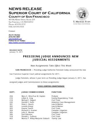 Presiding Judge Announces New Judicial Assignments