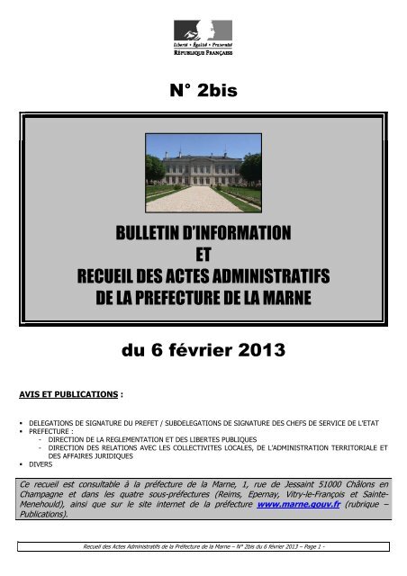 Recueil 2bis-2013 du 6 fÃ©vrier.pdf - 1,67 Mb - PrÃ©fecture de la Marne