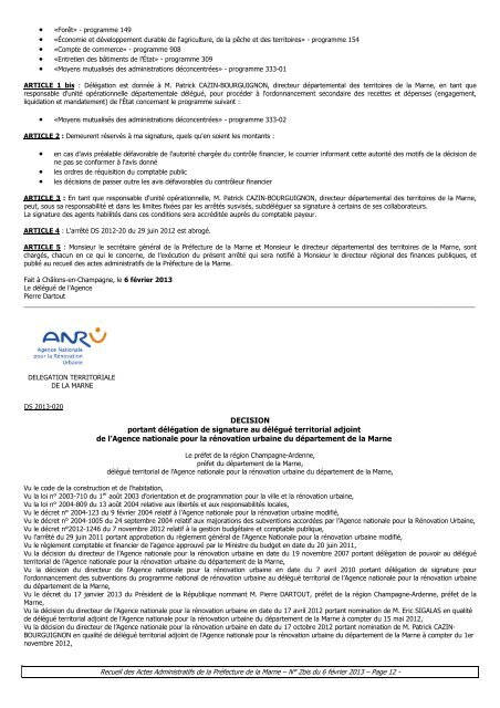 Recueil 2bis-2013 du 6 fÃ©vrier.pdf - 1,67 Mb - PrÃ©fecture de la Marne