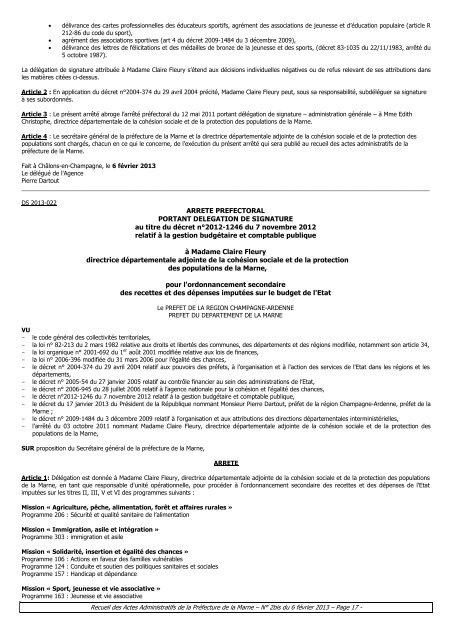 Recueil 2bis-2013 du 6 fÃ©vrier.pdf - 1,67 Mb - PrÃ©fecture de la Marne