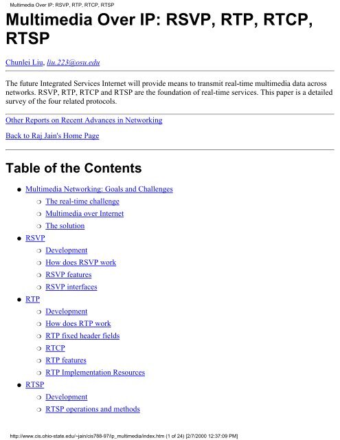 Multimedia Over Ip Rsvp Rtp Rtcp Rtsp Mipan