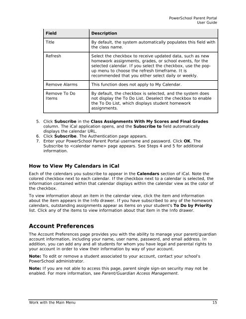 PowerSchool 6.x Parent Portal User Guide