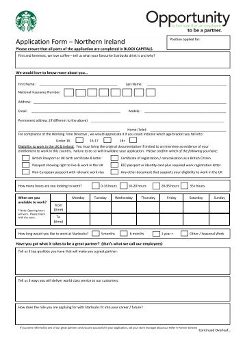 Application Form â Northern Ireland - Starbucks