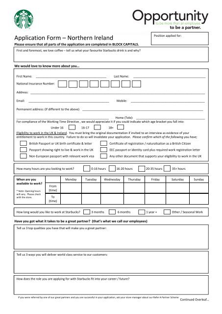 Application Form â Northern Ireland - Starbucks