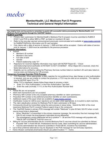 MemberHealth, LLC Medicare Part D Programs Technical and ...