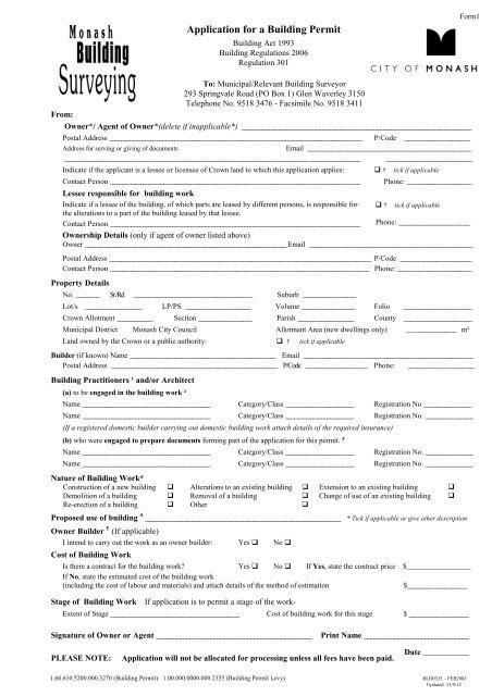 BLD0335 - Building Permit Application form - City of Monash