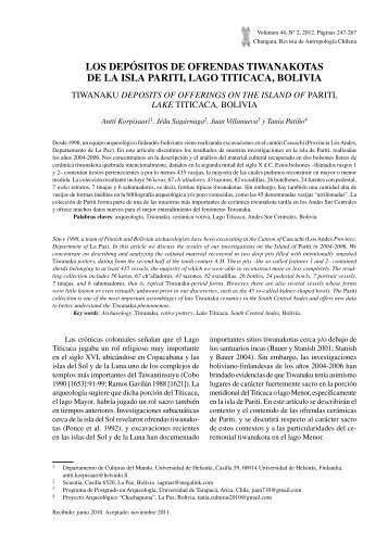 los depÃ³sitos de ofrendas tiwanakotas de la isla pariti, lago ... - SciELO