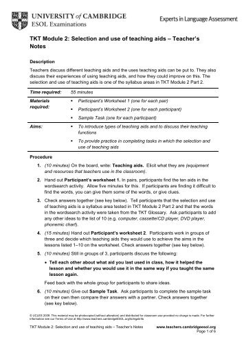 Selection and use of teaching aids - Finchpark