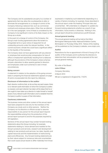 IMI plc annual report 2012