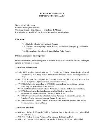 Curriculum Vitae de Rodolfo Stavenhagen - Centro de Estudios ...