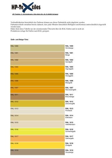 Eine RAL-Tabelle finden Sie hier!! - HP-Textiles