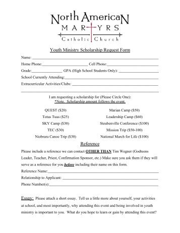 to print the Youth Ministry Scholarship Request Form