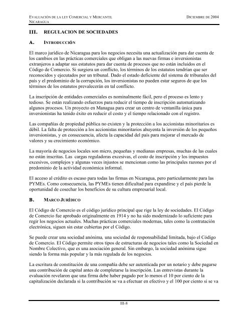 Evaluación de la Ley Comercial y Mercantil Nicaragua - Economic ...