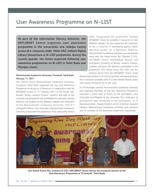 Vol.18- No.1 (Jan-Mar2011) - INFLIBNET Centre