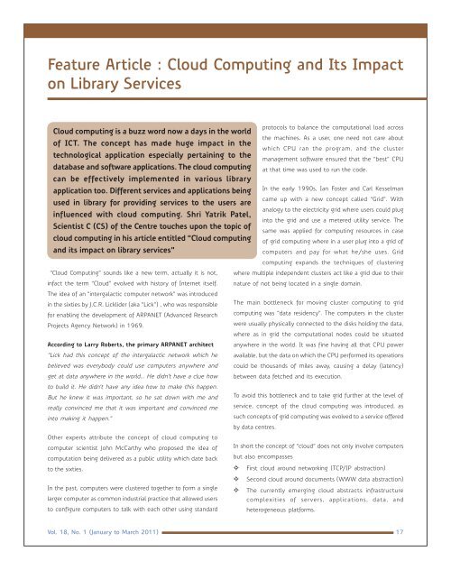 Vol.18- No.1 (Jan-Mar2011) - INFLIBNET Centre