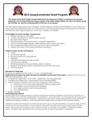 2012 Sesquicentennial Grant Program - West Virginia Division of ...