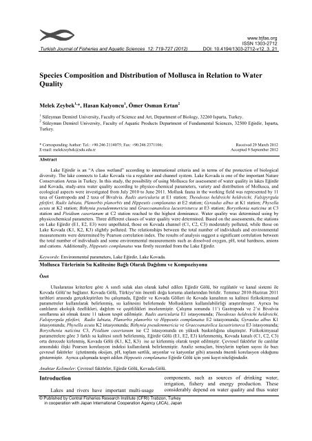 Species Composition and Distribution of Mollusca in Relation to ...