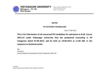 notice ph category counselling - vidyasagar university