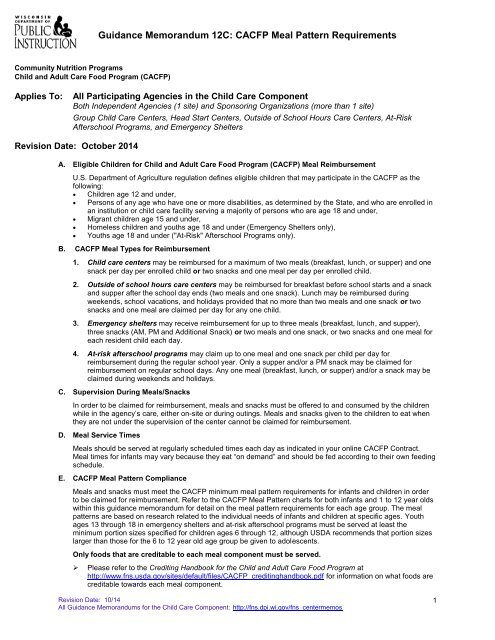 Guidance Memorandum 12C - WI Child Nutrition Programs (FNS)