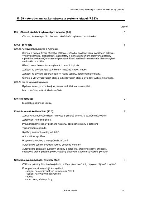 M139 – Aerodynamika, konstrukce a systémy letadel (RB23)