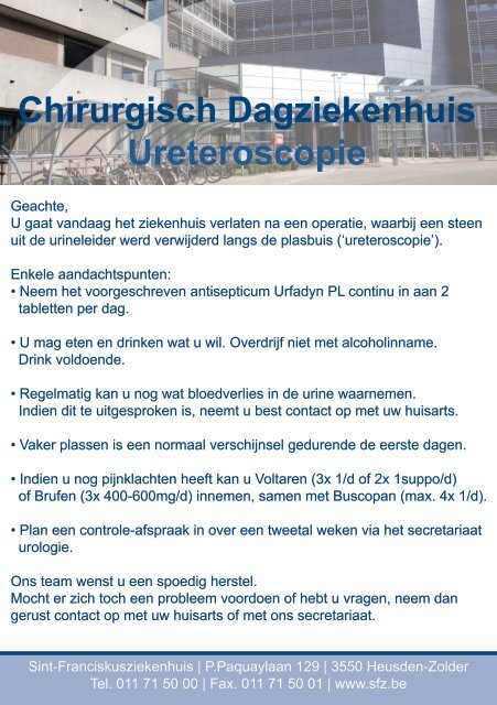 Chirurgisch Dagziekenhuis Ureteroscopie - Sfz.be