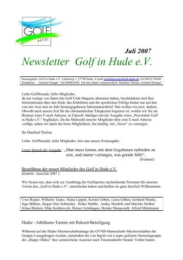 Newsletter Golf in Hude e.V.